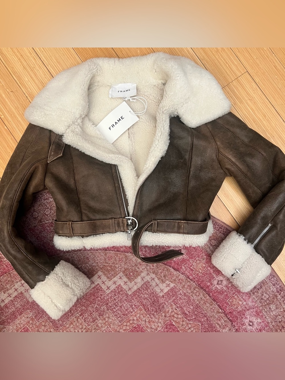 Frame Cropped Shearling Moto Jacket NEW - Picture 9 of 9